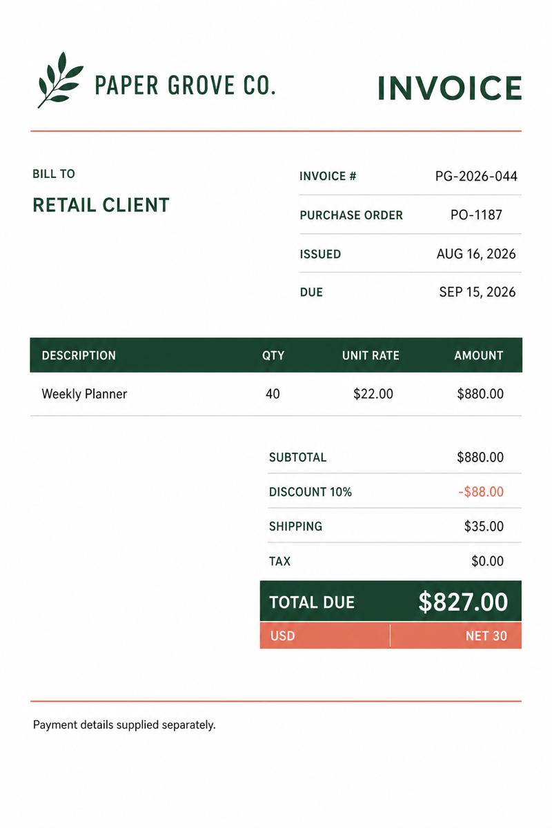 AI product invoice example