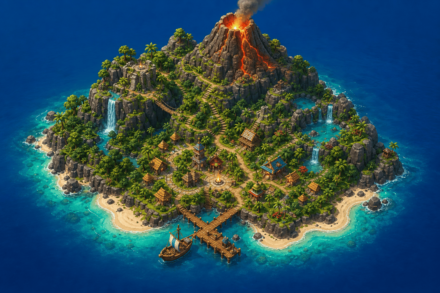 AI isometric volcanic game island