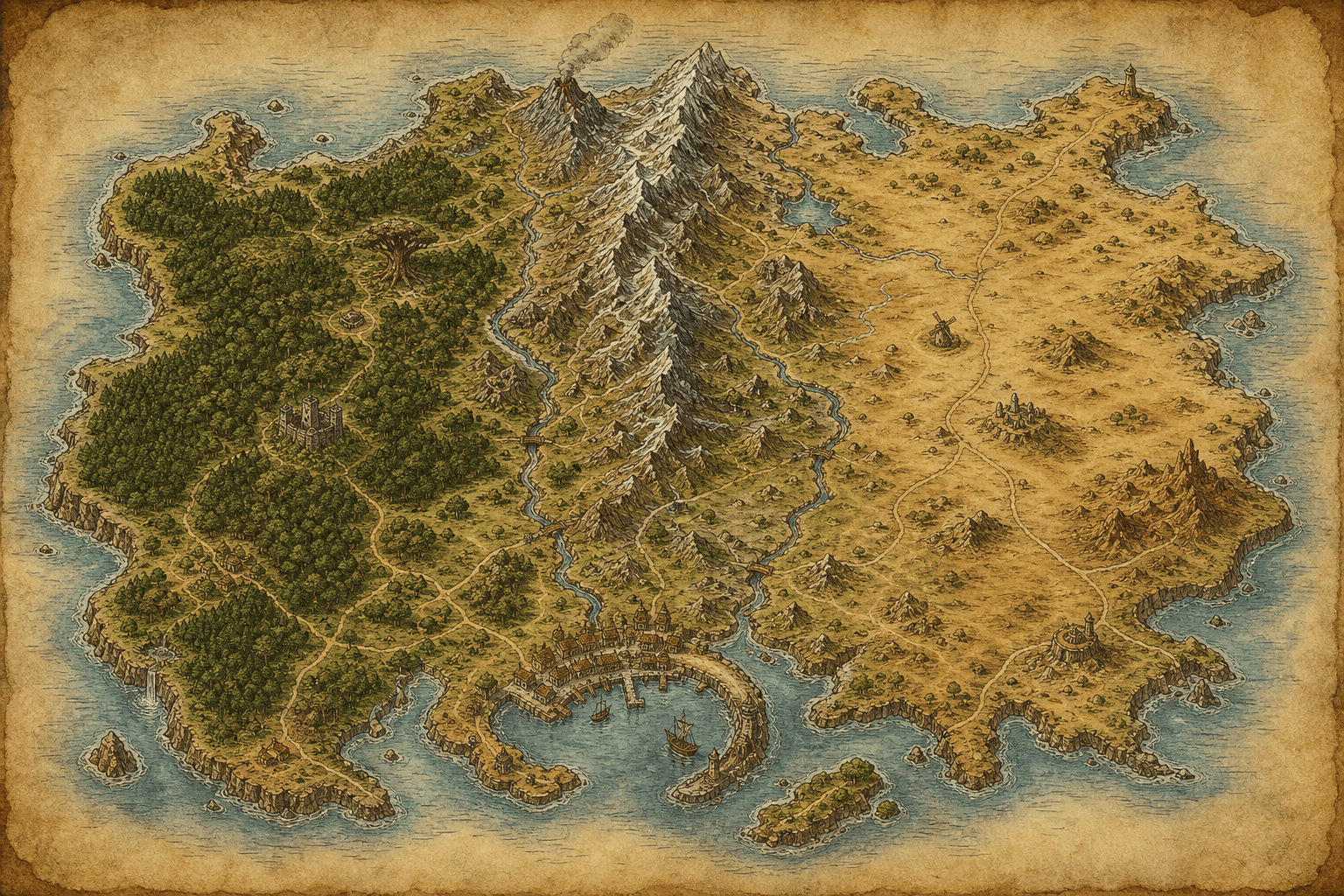 AI-generated fantasy island map