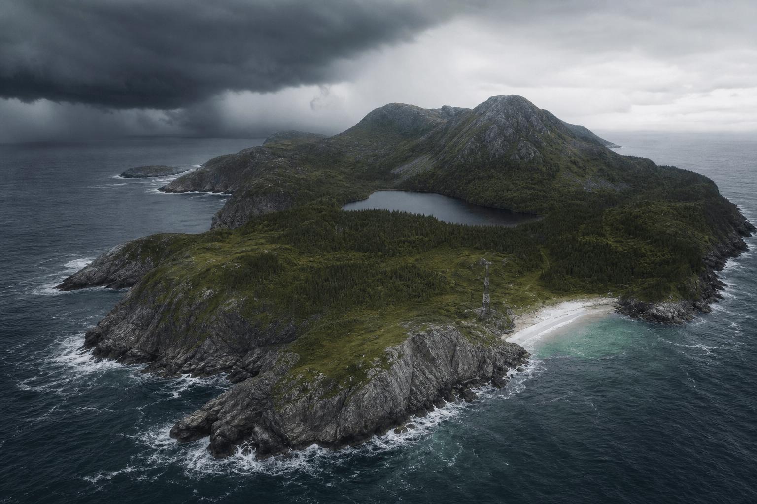 AI rugged survival island scene