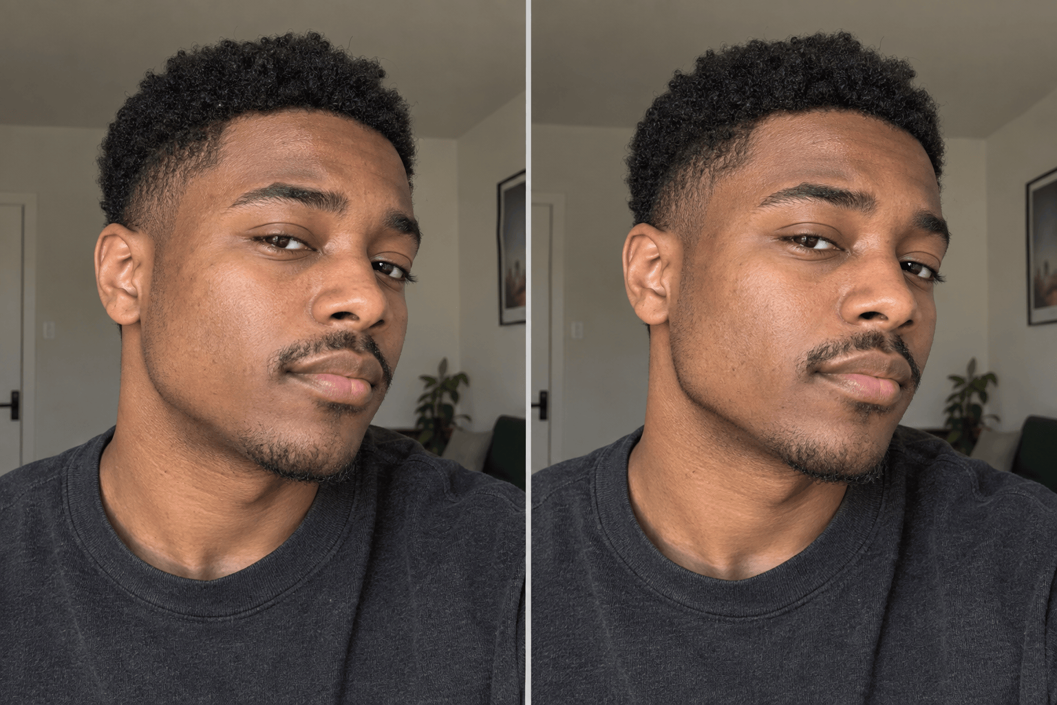 AI jawline before and after selfie