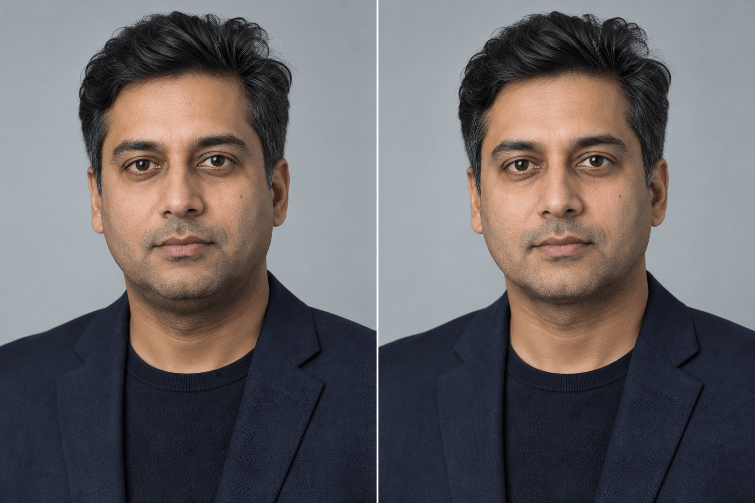 Headshot jawline shadow before and after
