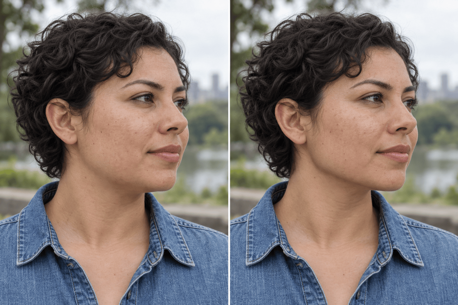 Profile jawline before and after