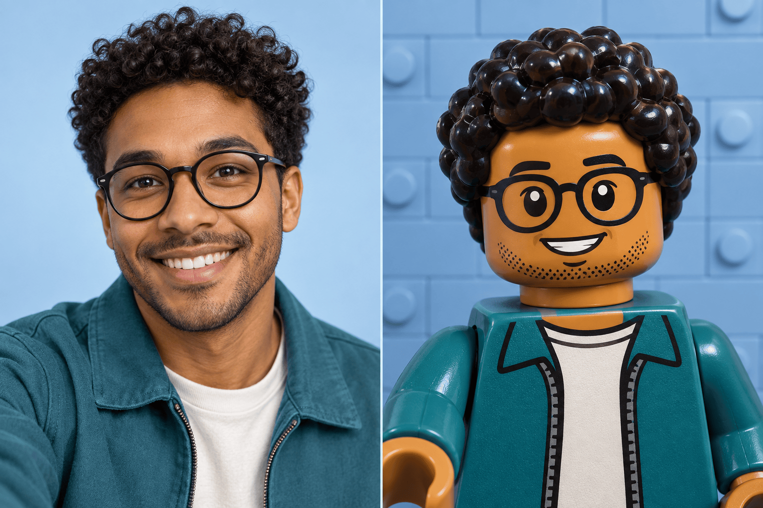 AI Lego filter selfie comparison