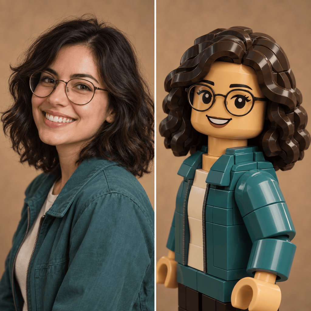 AI LEGO portrait before and after