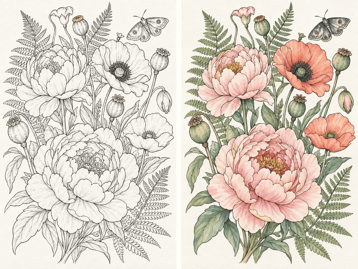 AI botanical line art colorizer