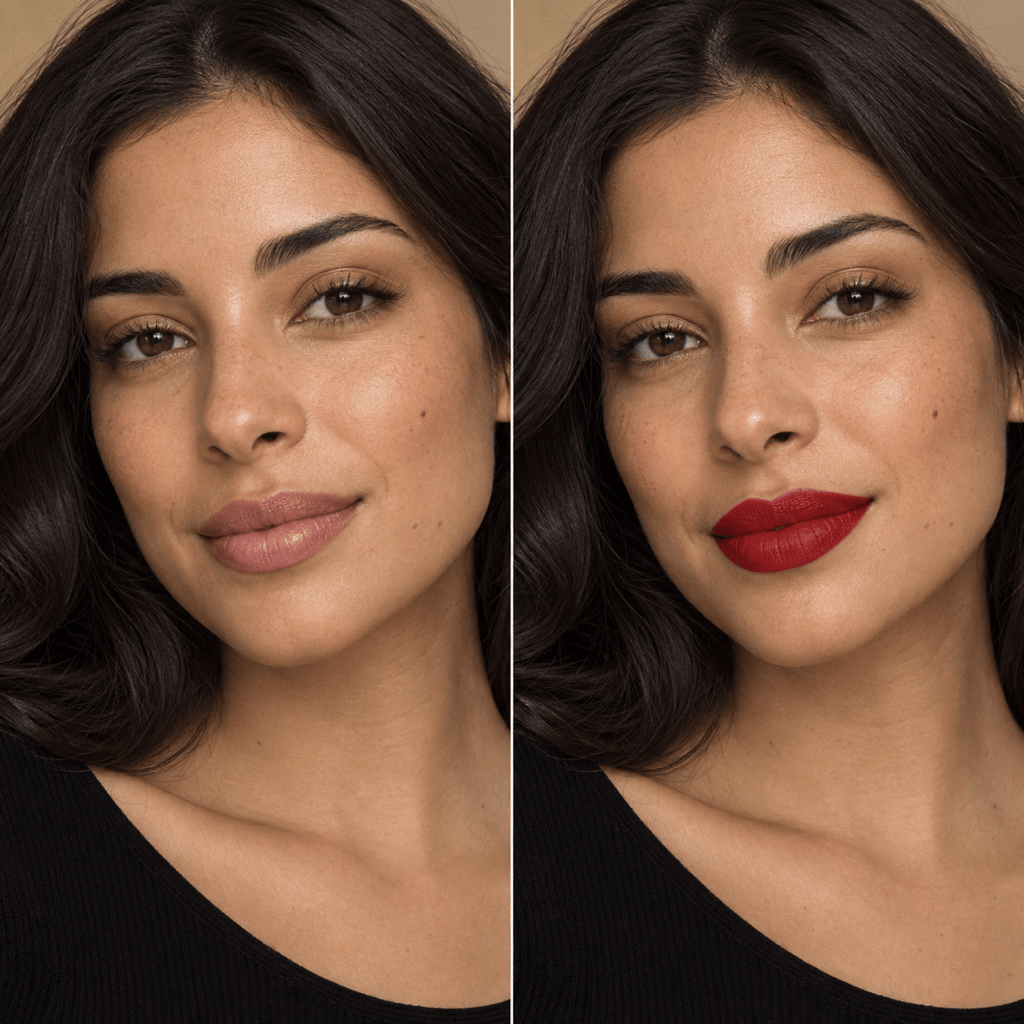Virtual red matte lipstick try on