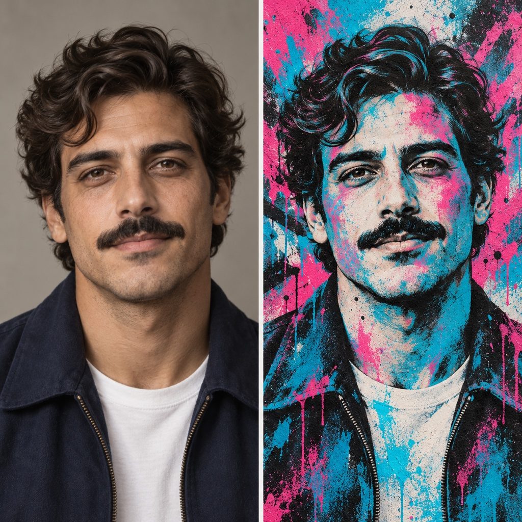 AI graffiti portrait before and after