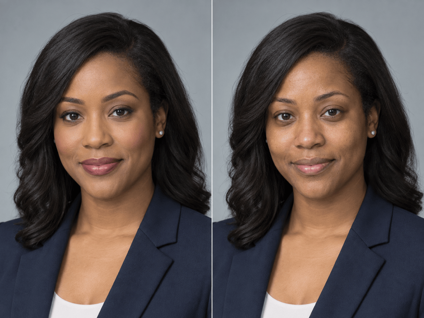 Makeup-free headshot before and after