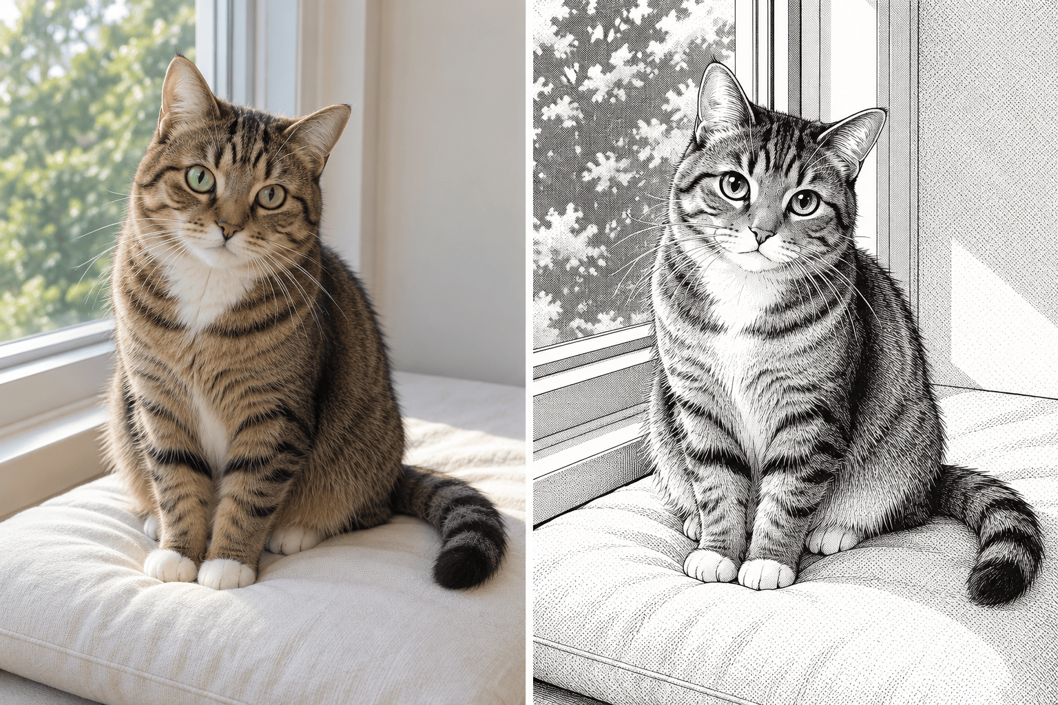 Cat photo to manga ink comparison