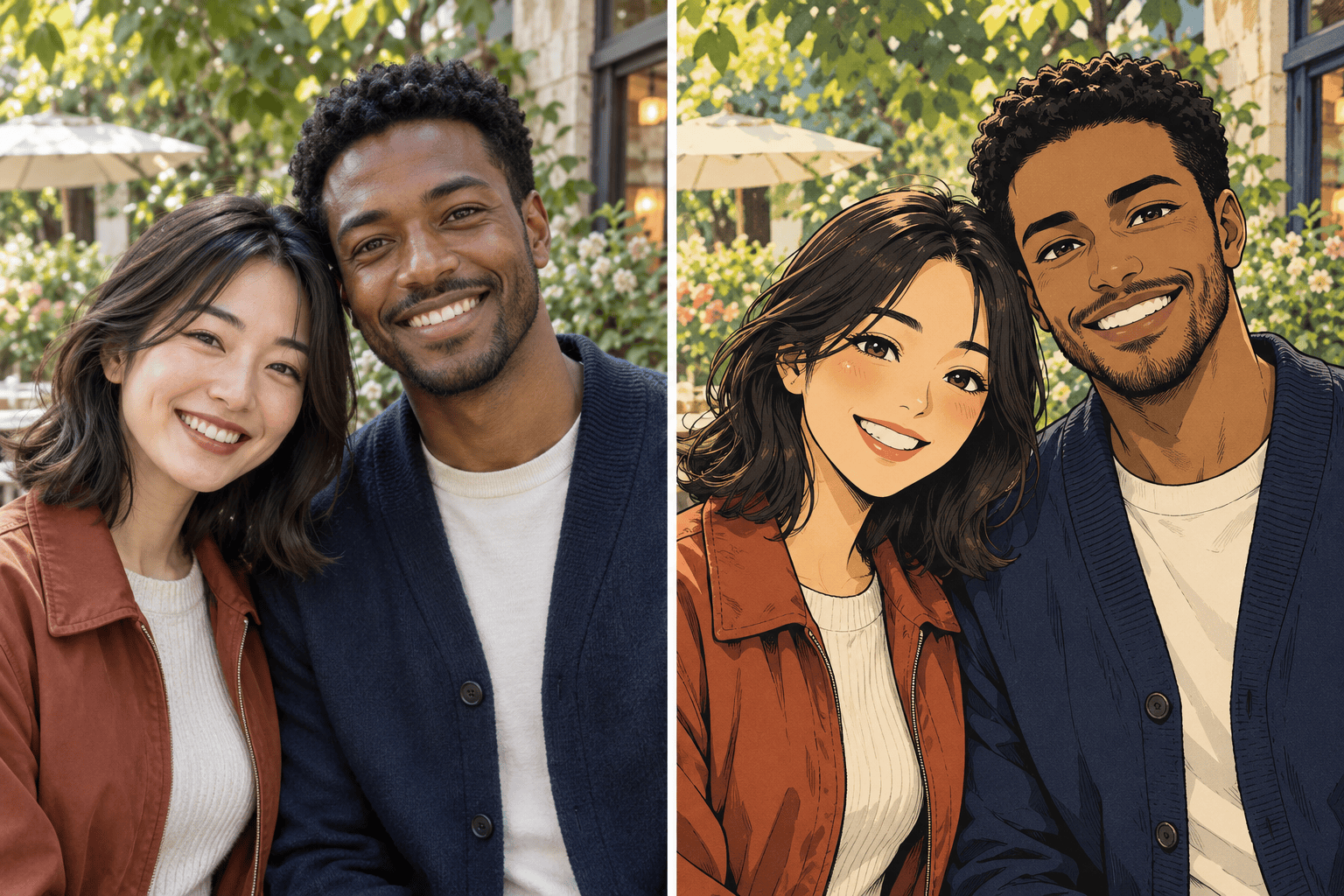 Couple photo to color manga comparison