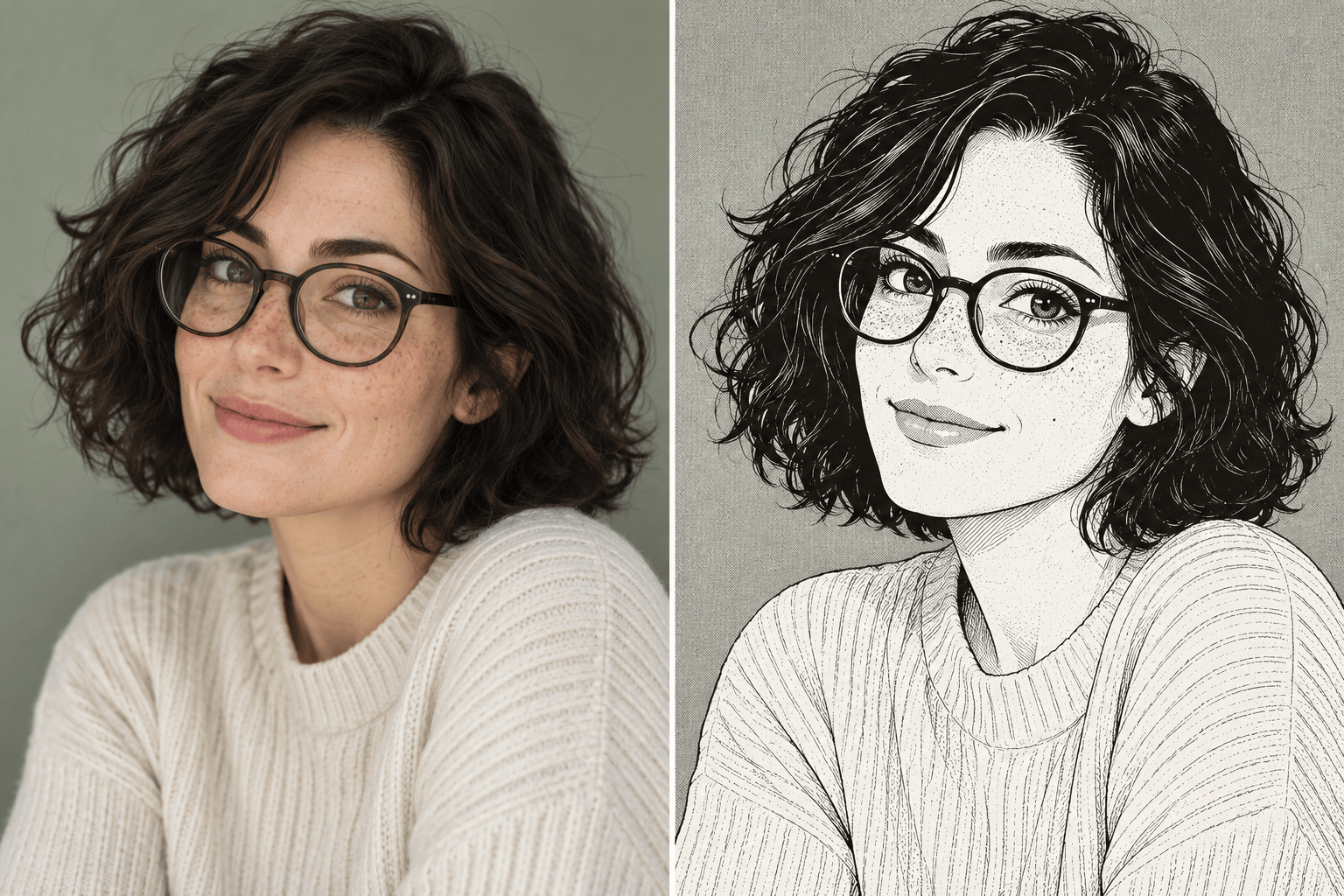 Selfie to black-and-white manga comparison