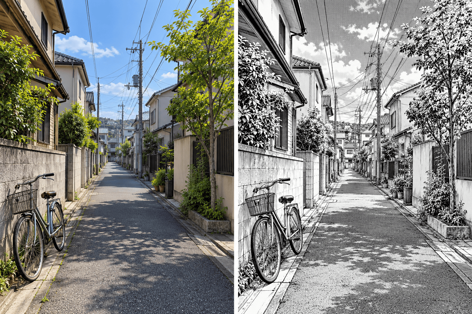 Street photo to manga background comparison