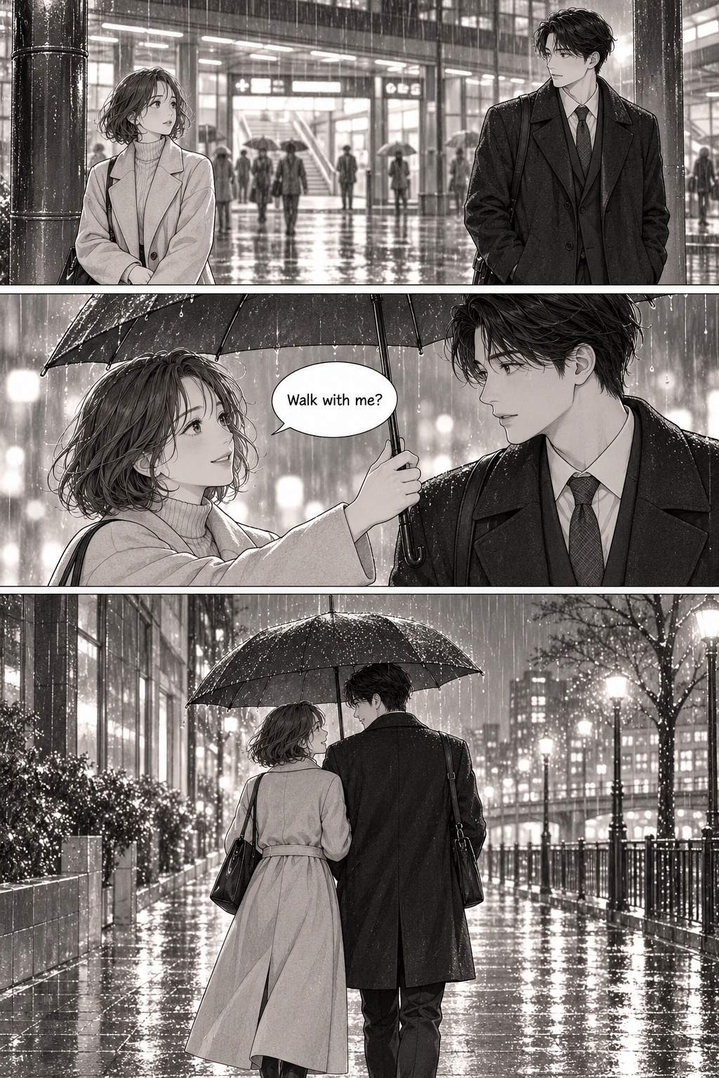AI manga rainy day romance