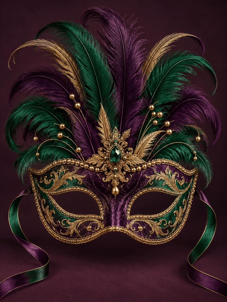 AI carnival mask with colorful feathers