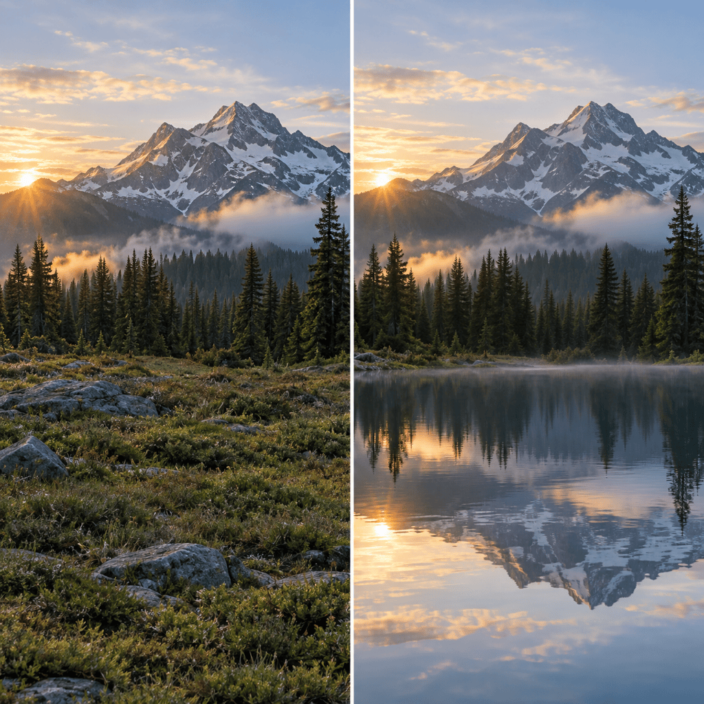 AI water reflection before after