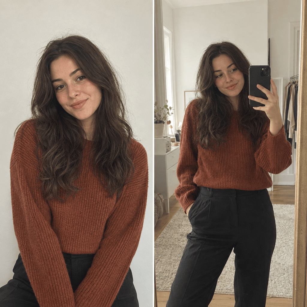AI mirror selfie before after