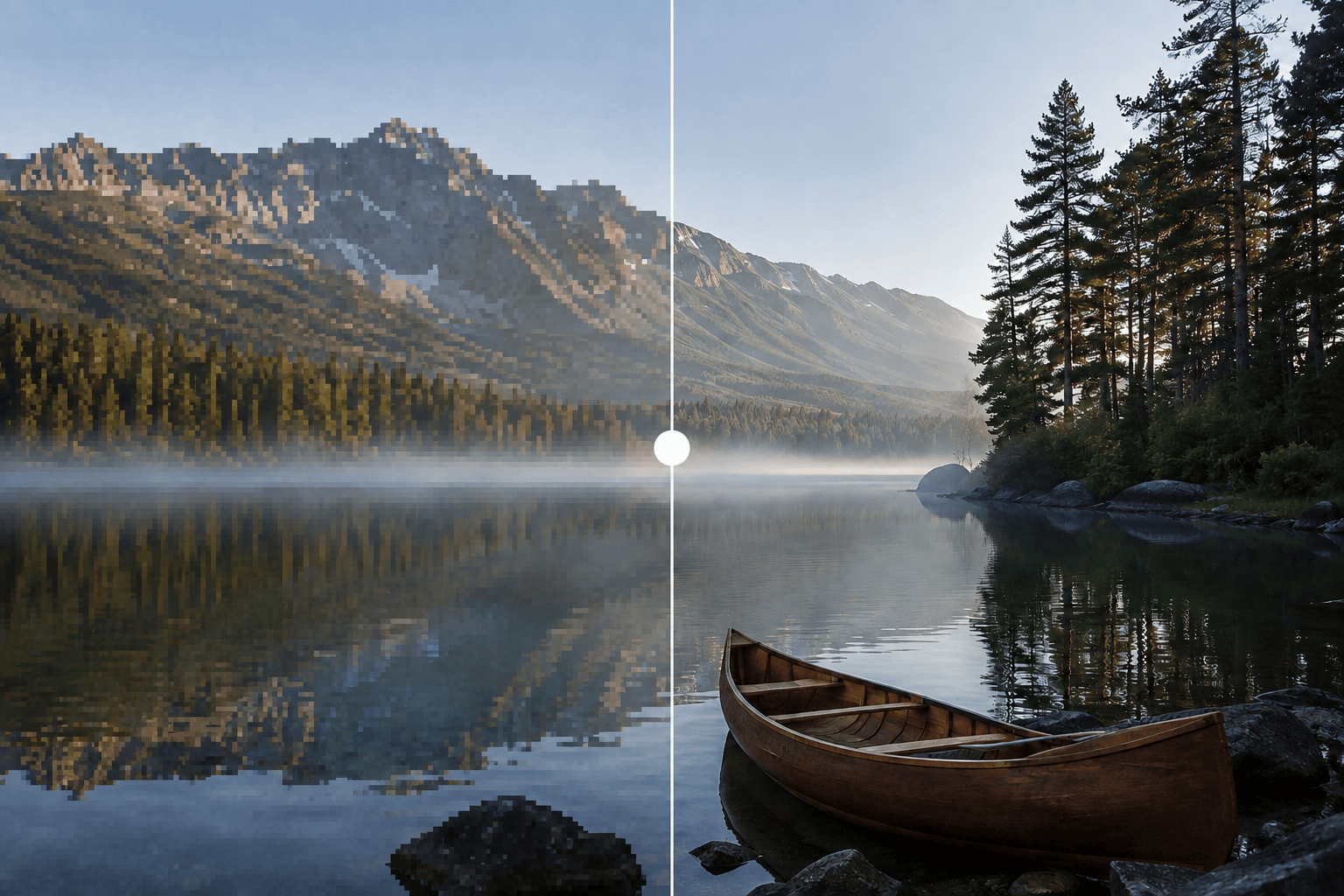 Unpixelated landscape before and after