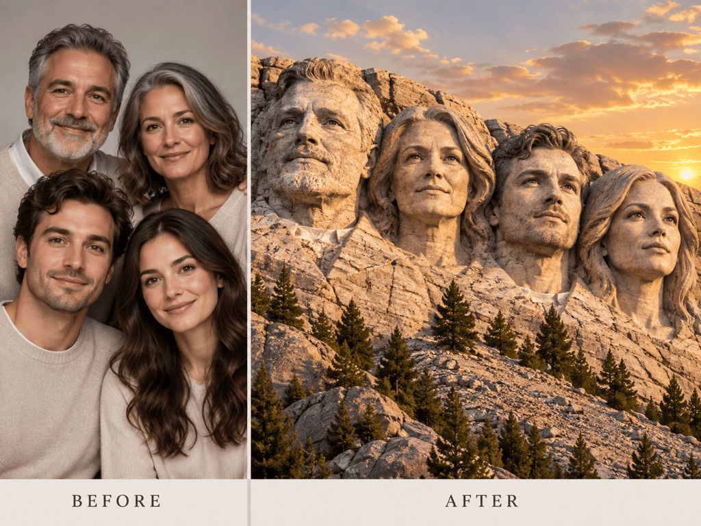 Family Mount Rushmore before after