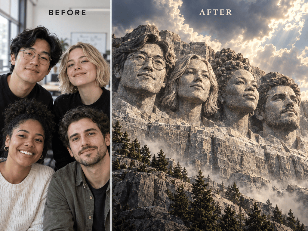 Team Mount Rushmore meme before after
