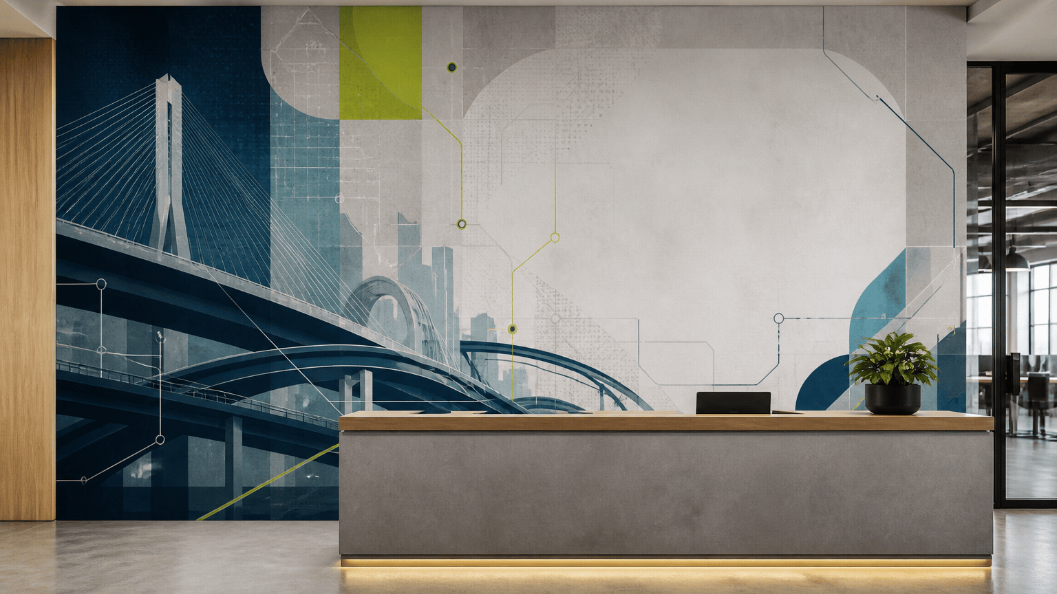 Modern office wall mural generated with AI