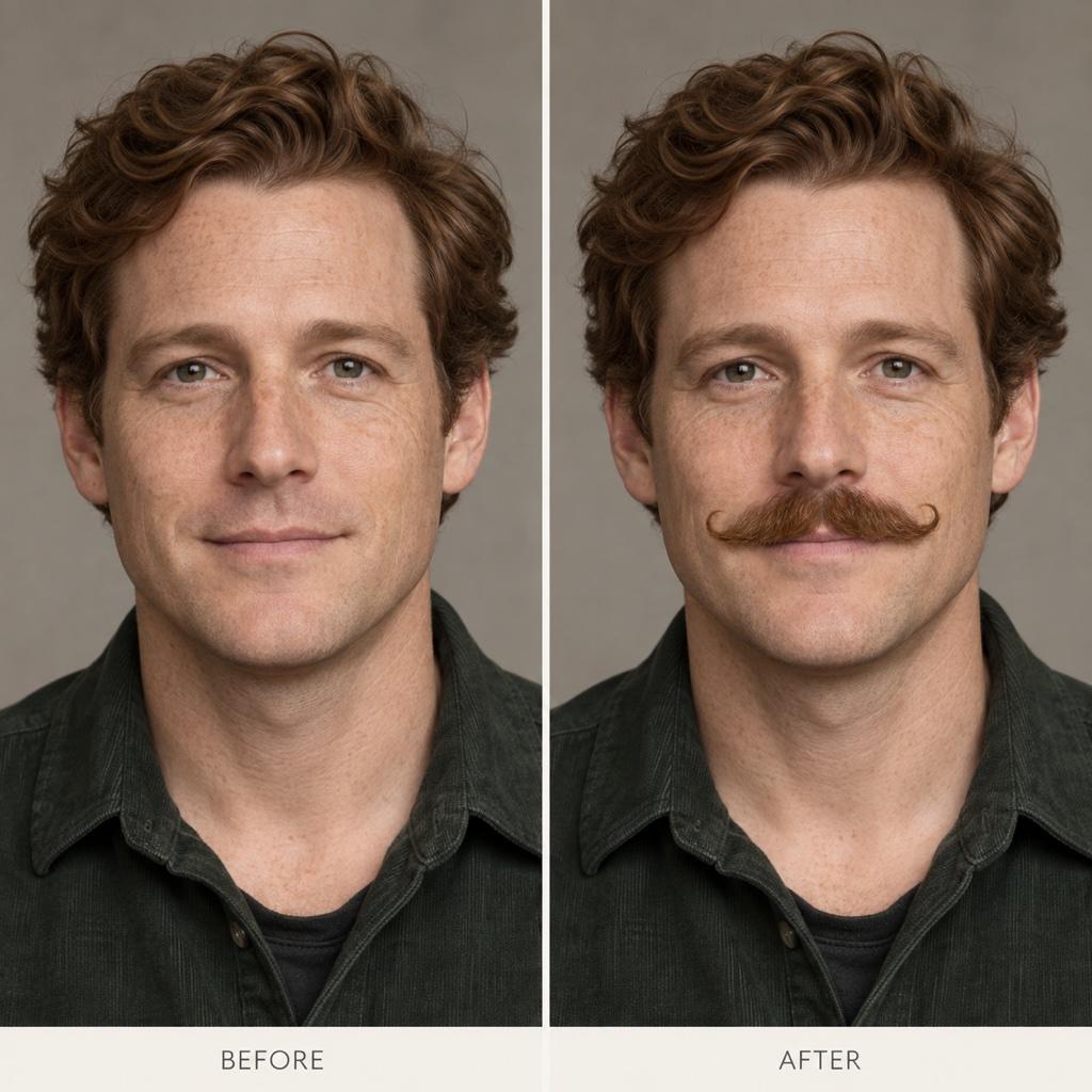 Handlebar mustache before and after