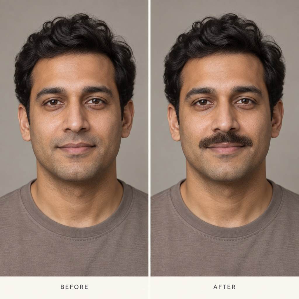 Natural mustache before and after