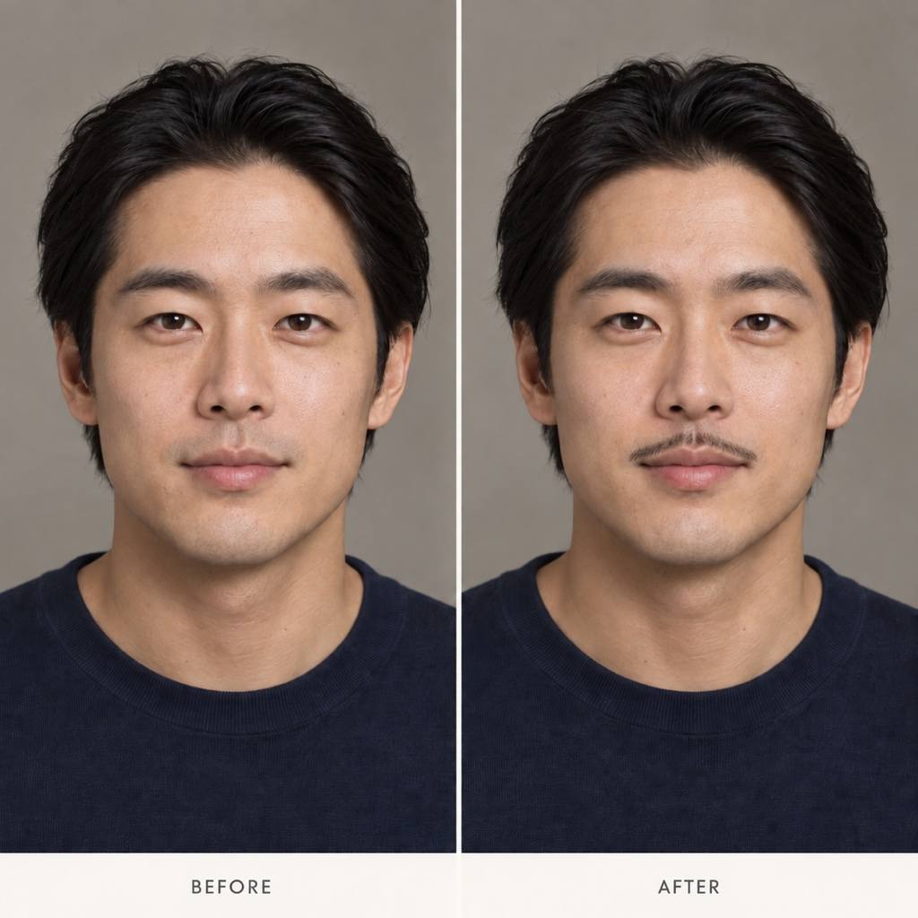 Pencil mustache filter before and after