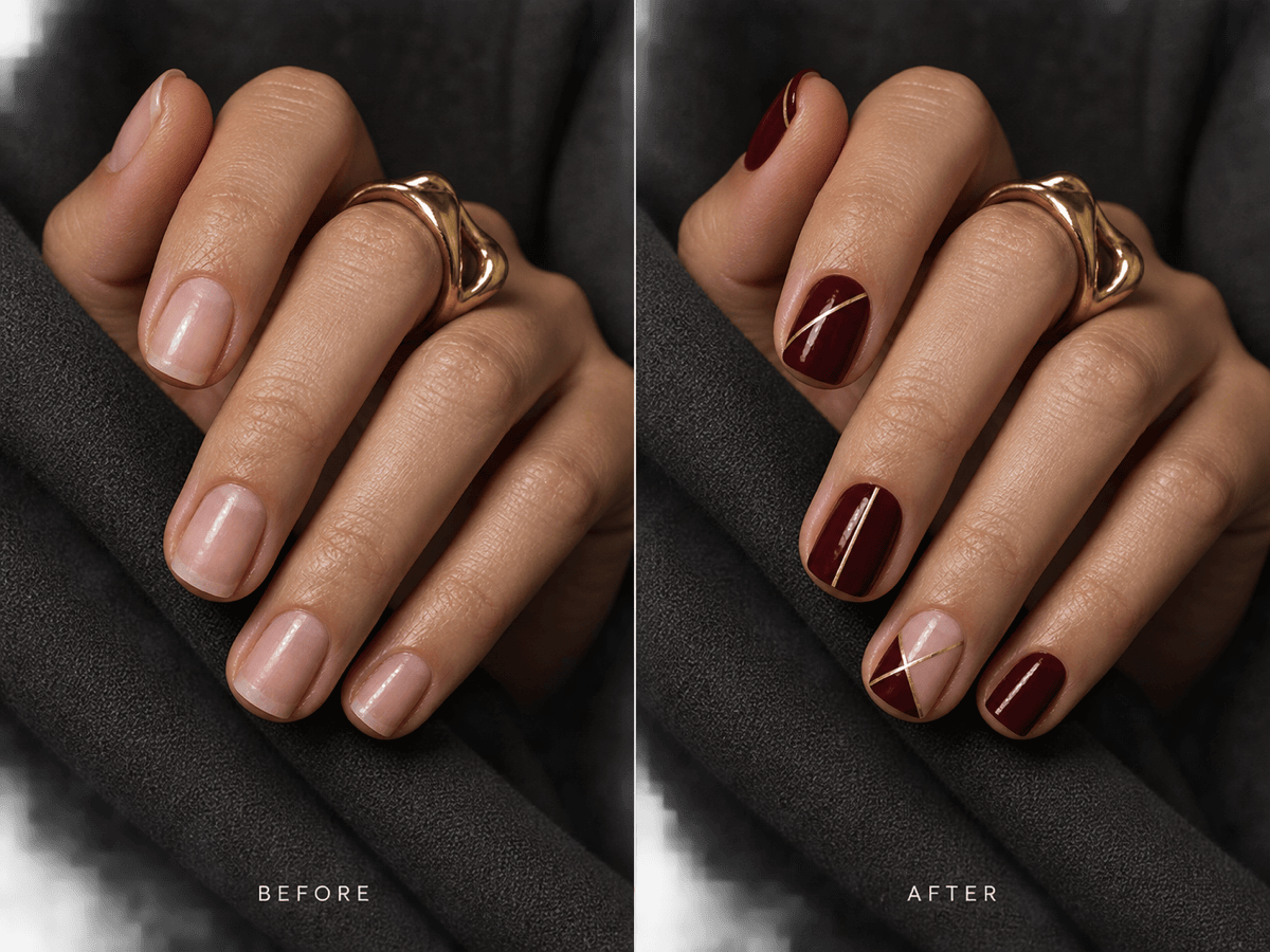 AI geometric nails before and after