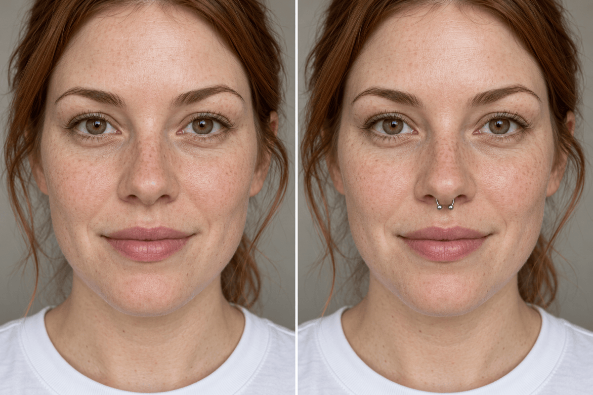 Septum piercing filter before and after