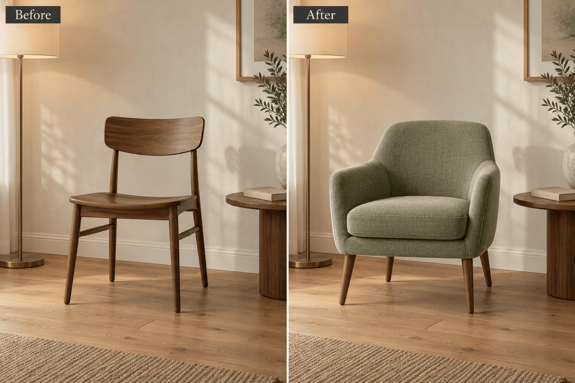 AI furniture replacement before and after