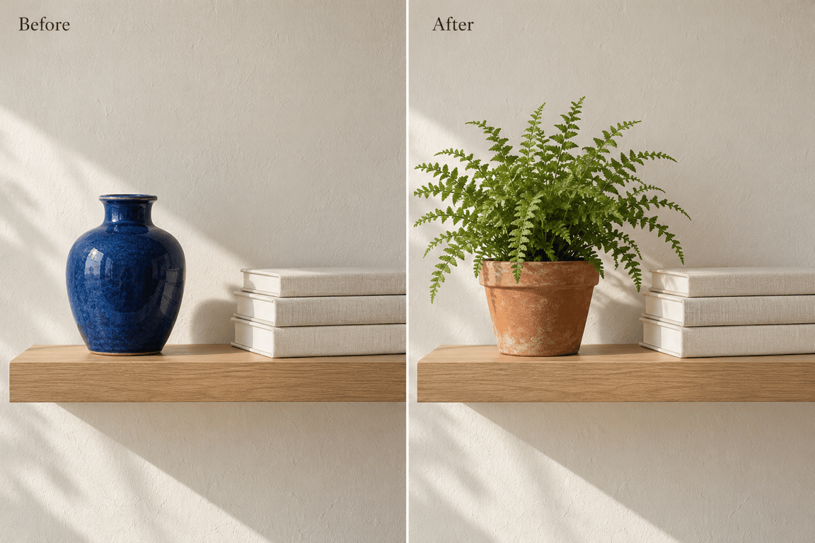 AI vase replacement before and after