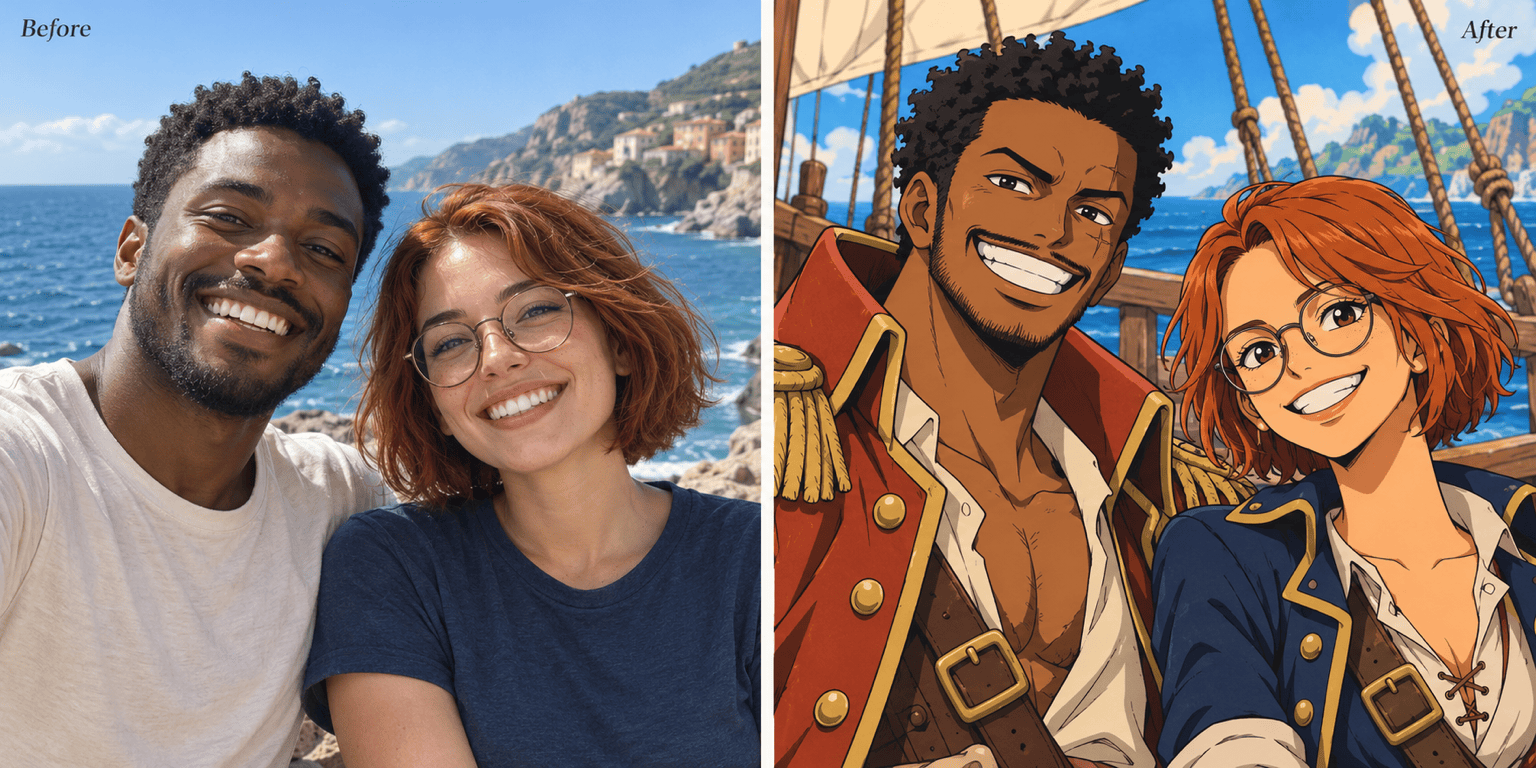 One Piece crew photo before and after