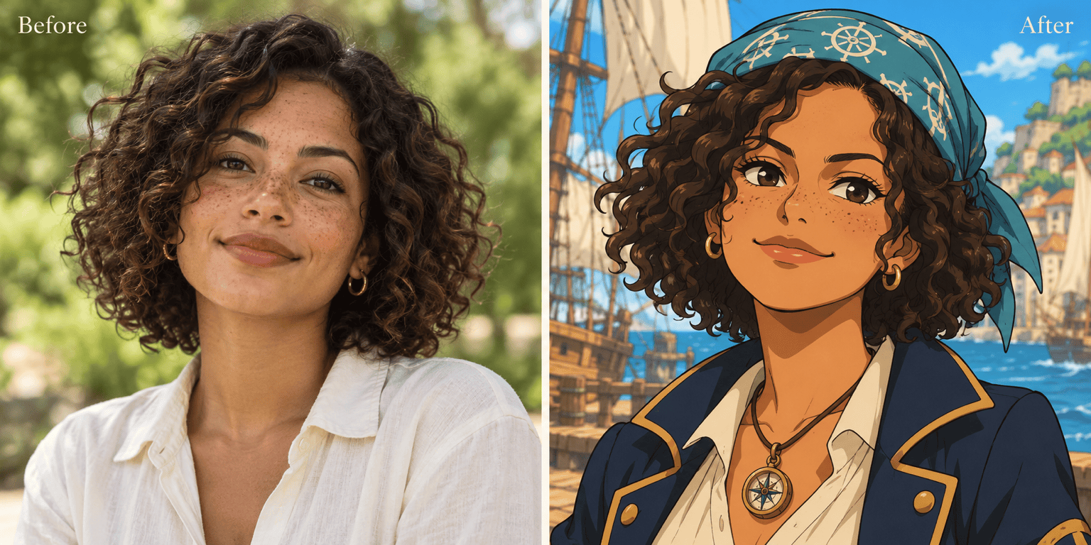 One Piece navigator portrait transformation