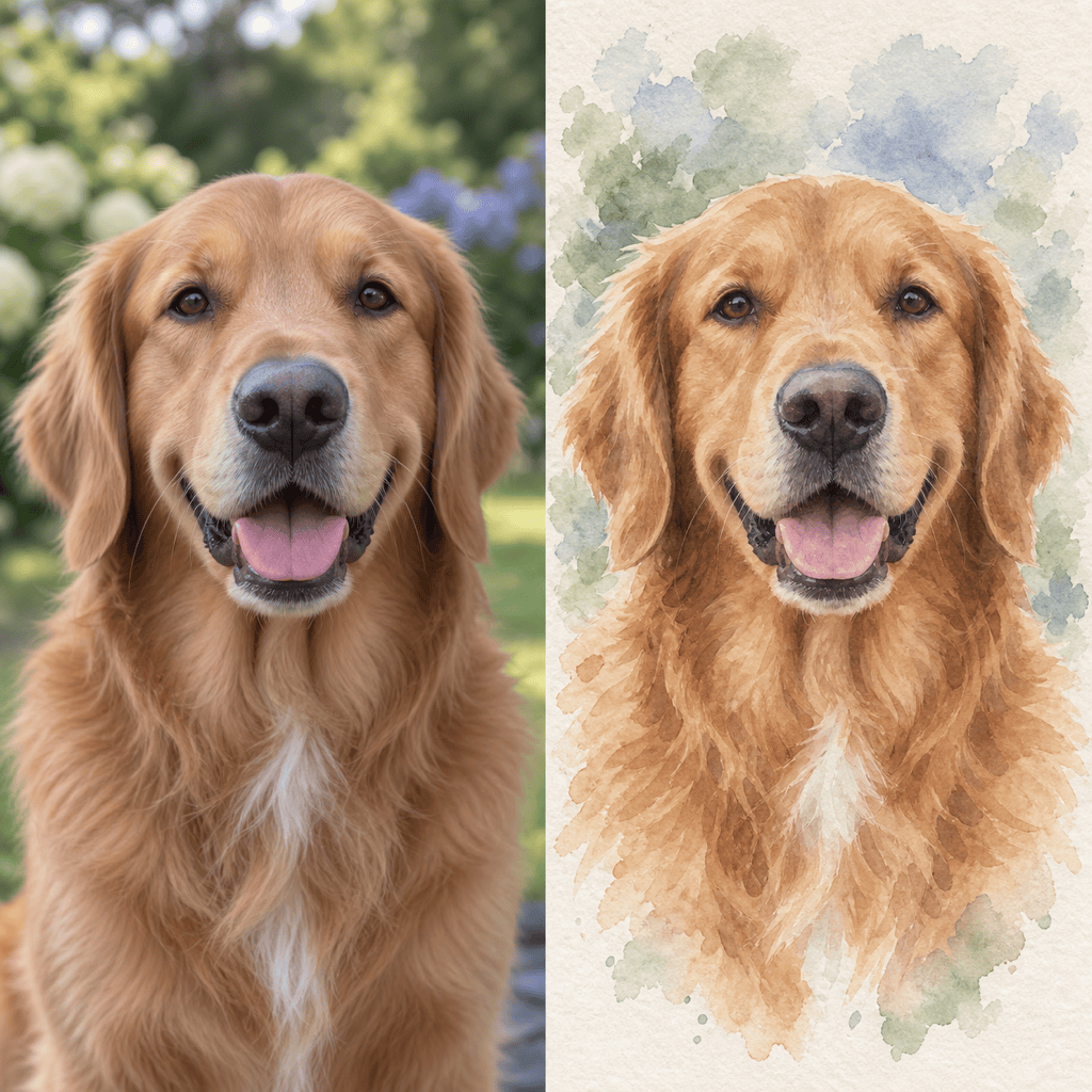watercolor AI dog portrait