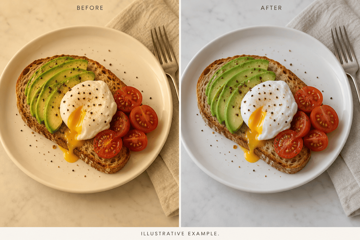 AI food photo color correction comparison