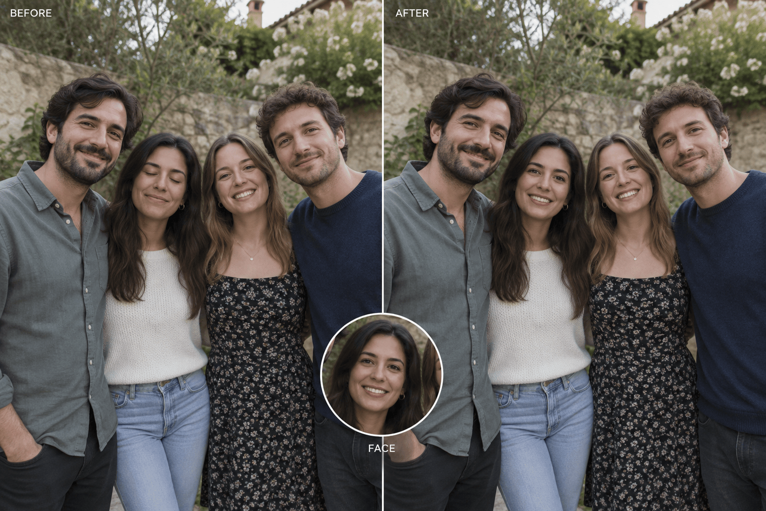 group photo face repair comparison