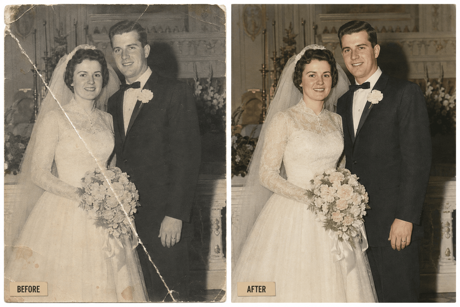 Colorized old wedding photo