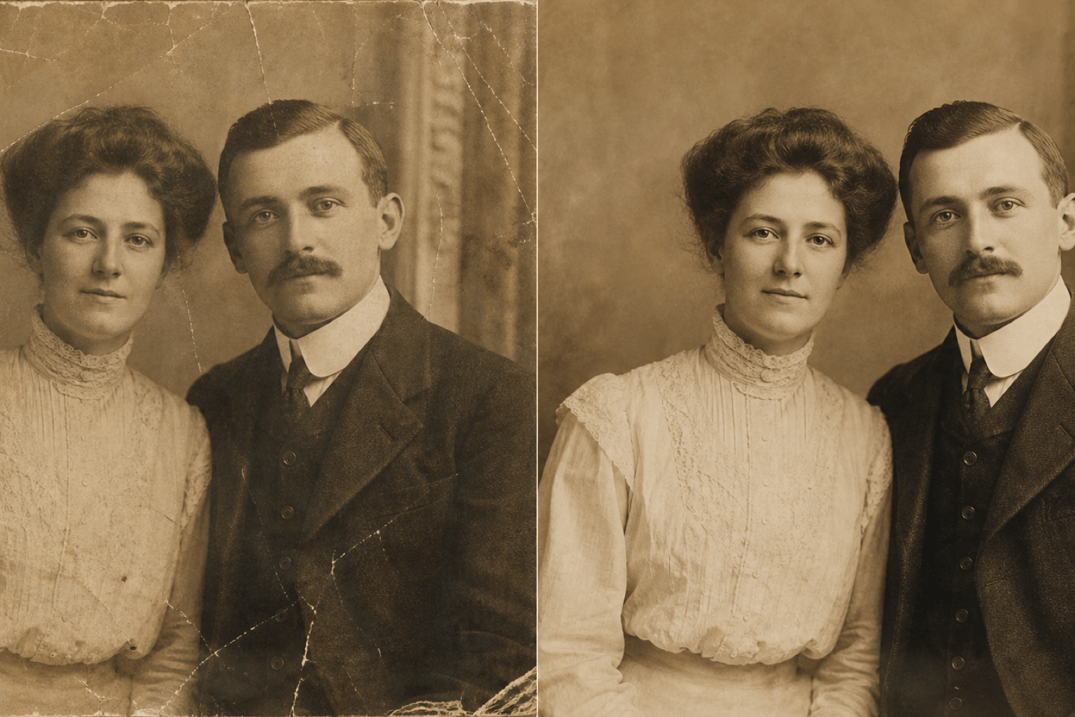 Damaged vintage portrait repair