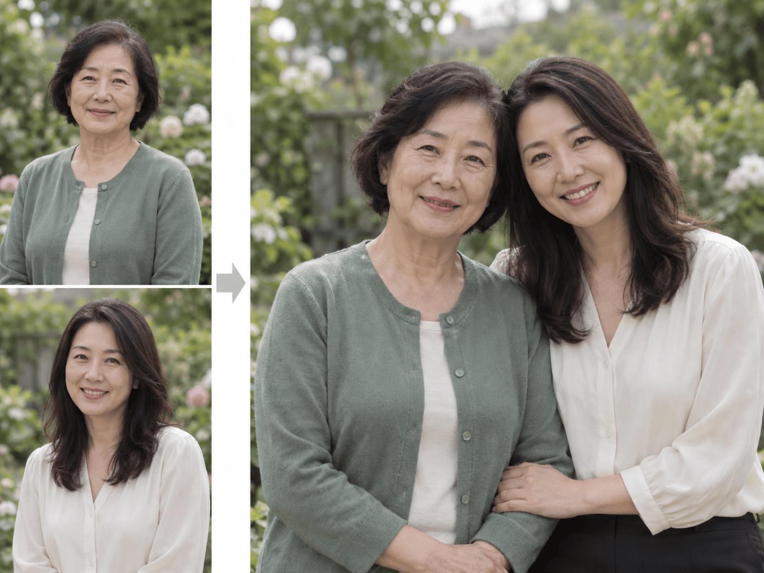 AI photo stitch family portrait