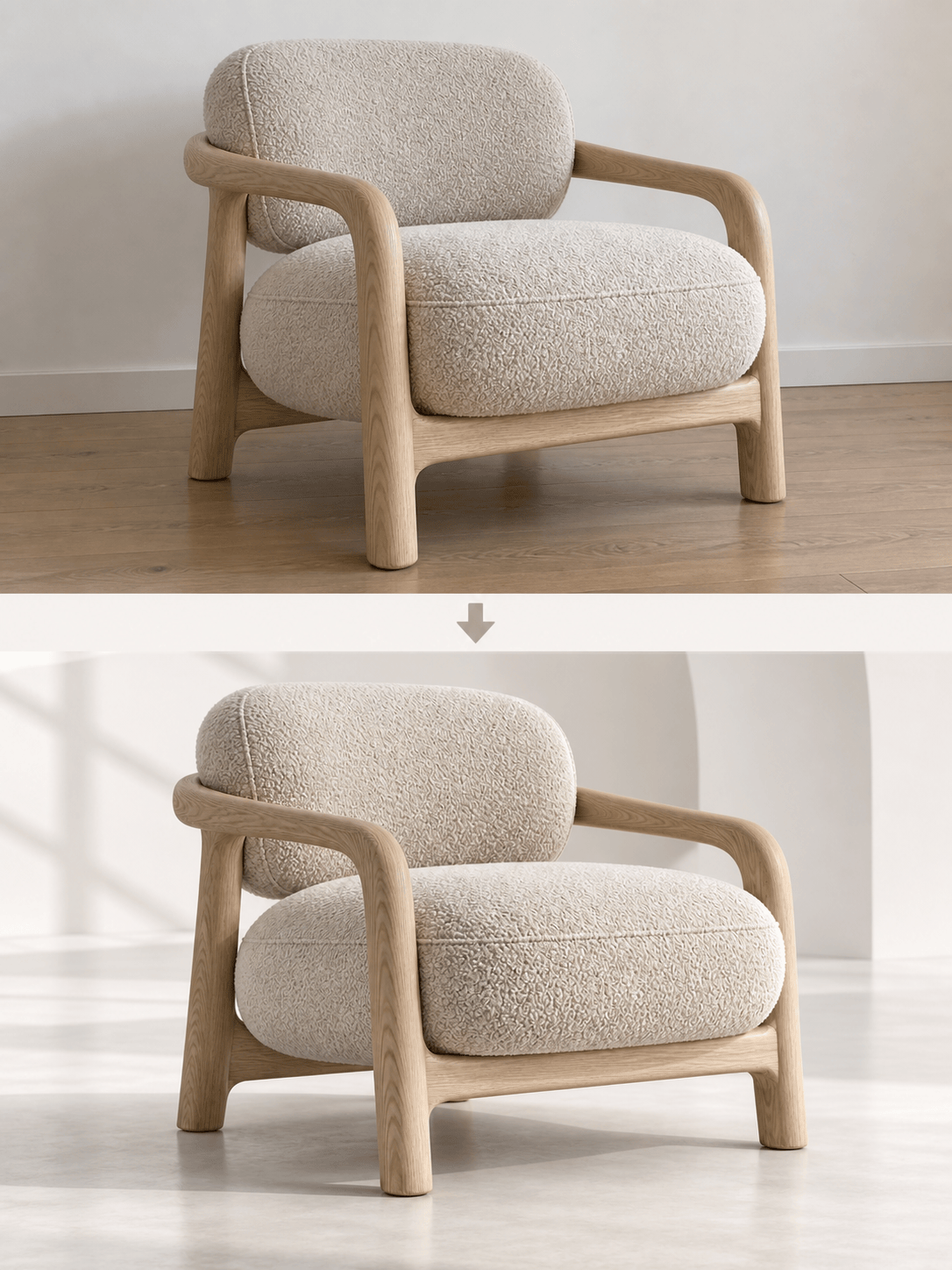 Furniture photo to 3D render comparison