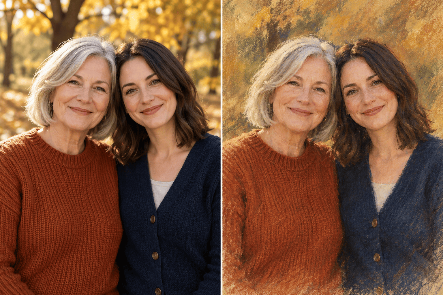 Family photo to pastel art comparison