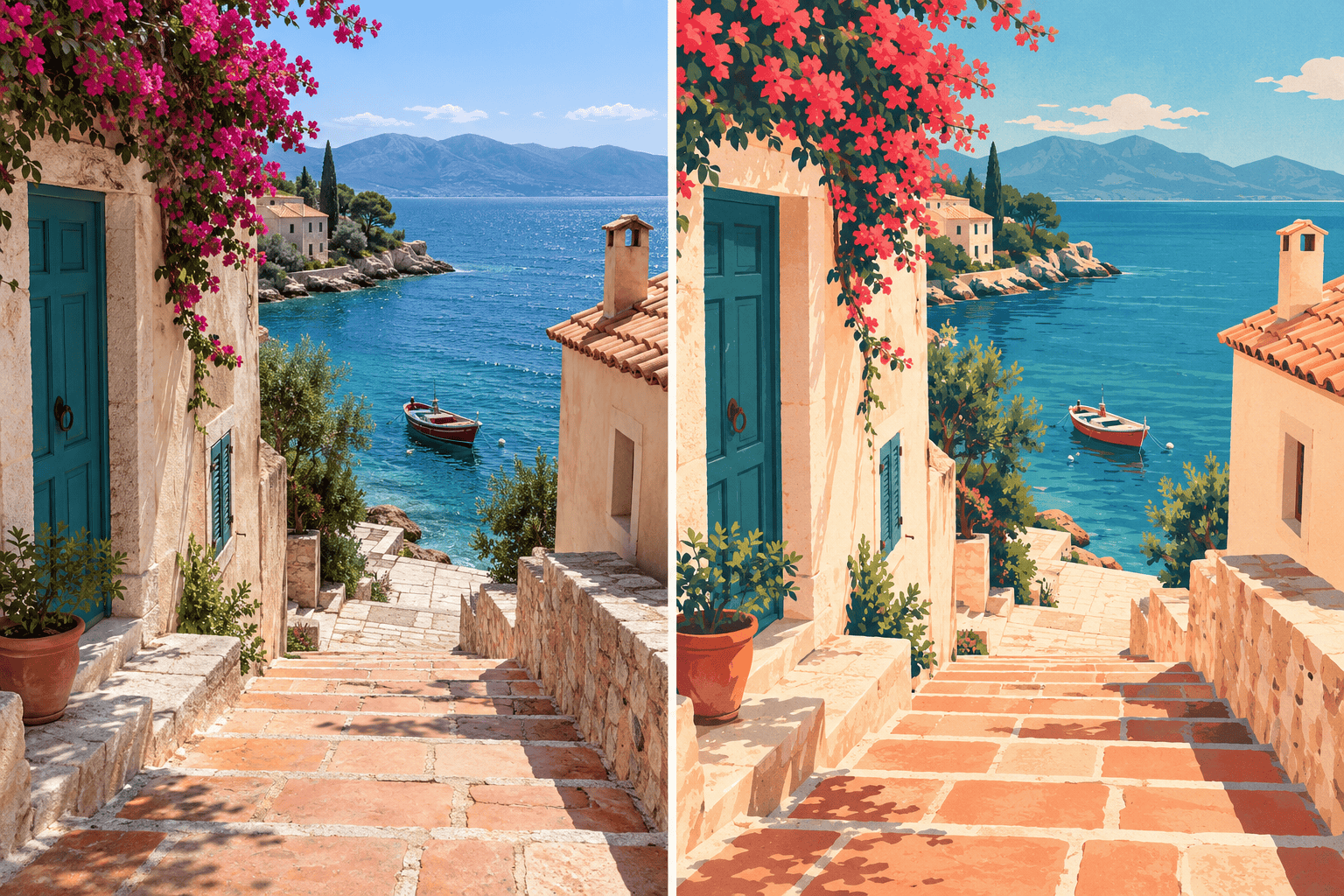 Landscape photo to digital illustration comparison