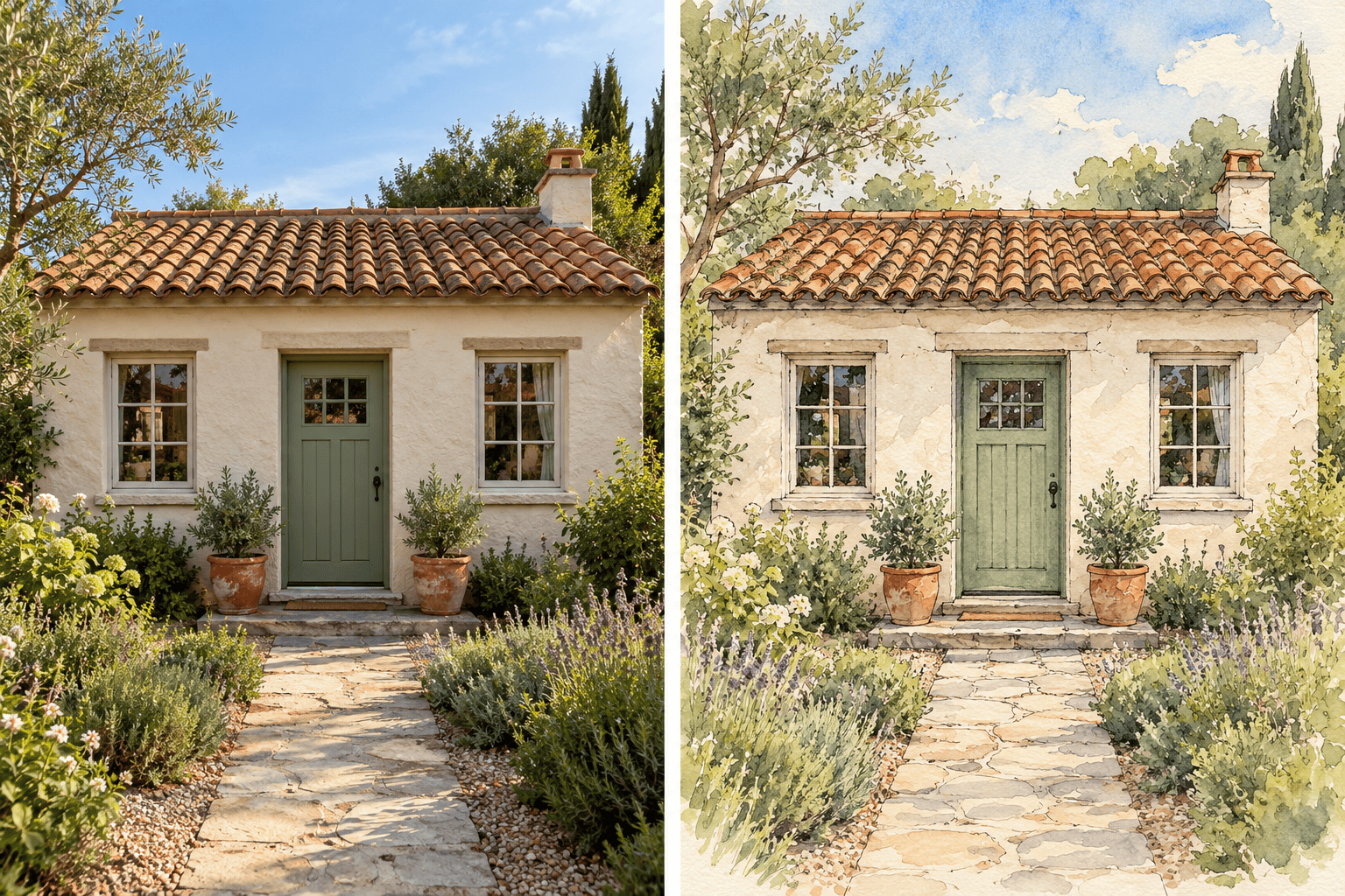 House photo to watercolor illustration