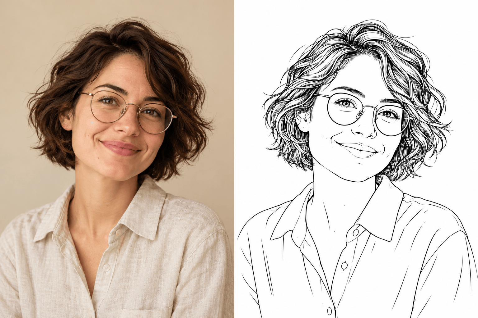 Portrait photo to line drawing comparison