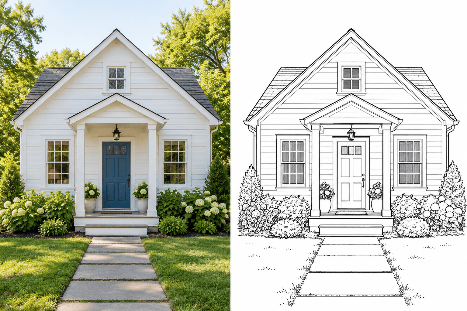 House photo to line art comparison