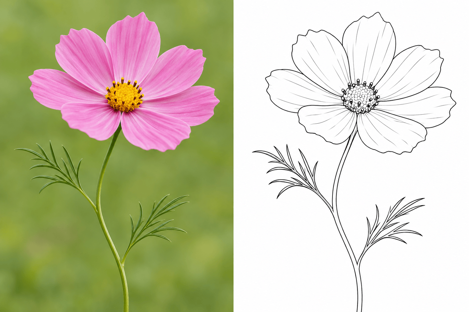 Flower photo to tracing outline comparison