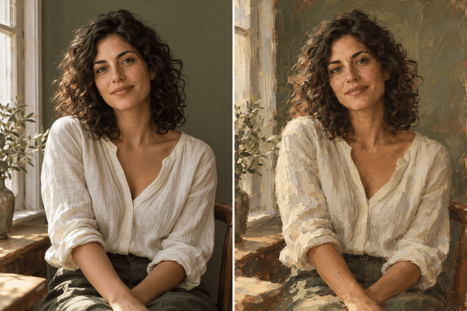 Portrait photo to oil painting comparison