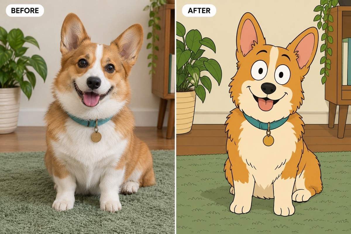 Simpsons-style pet before and after