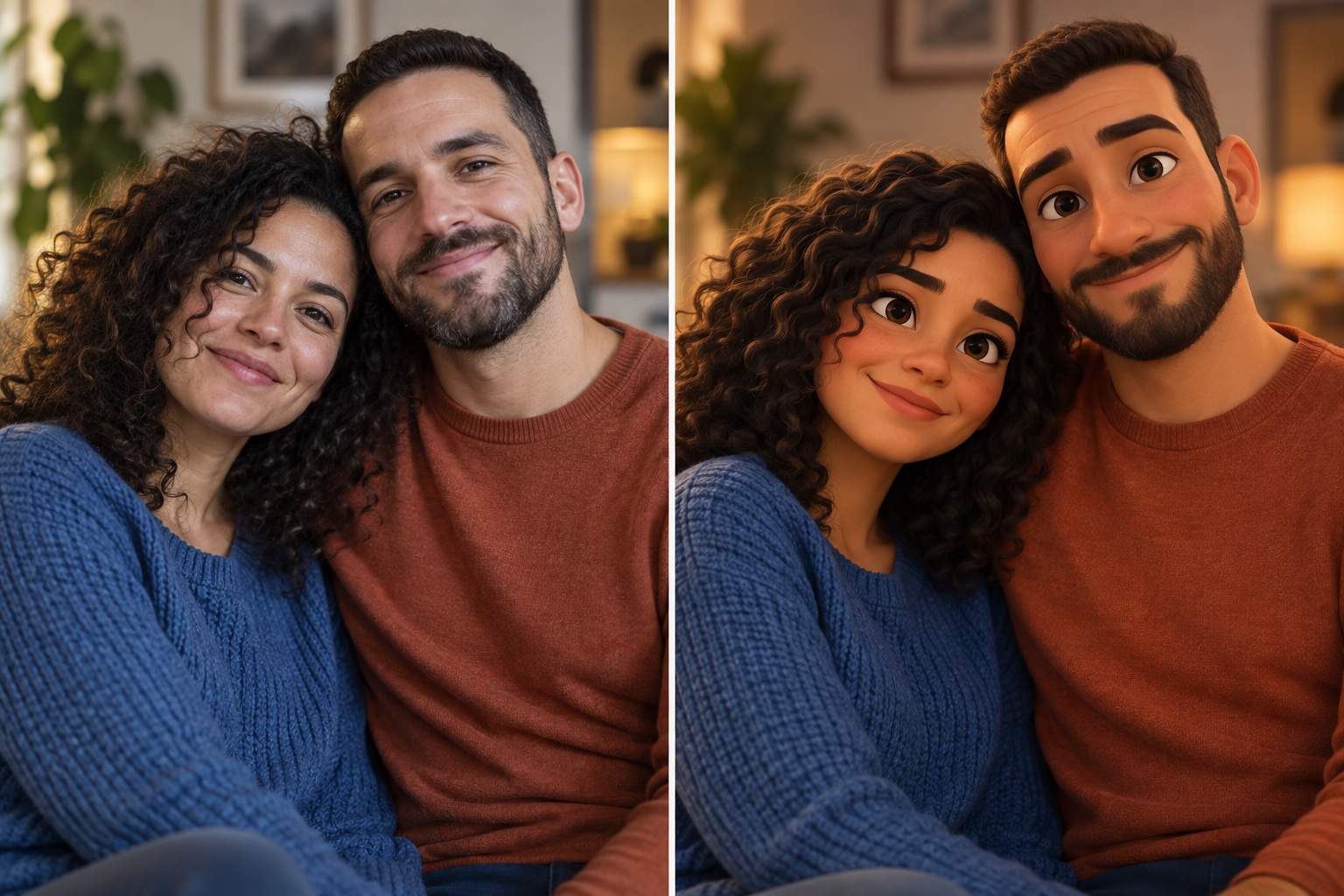 Pixar style couple photo transformation